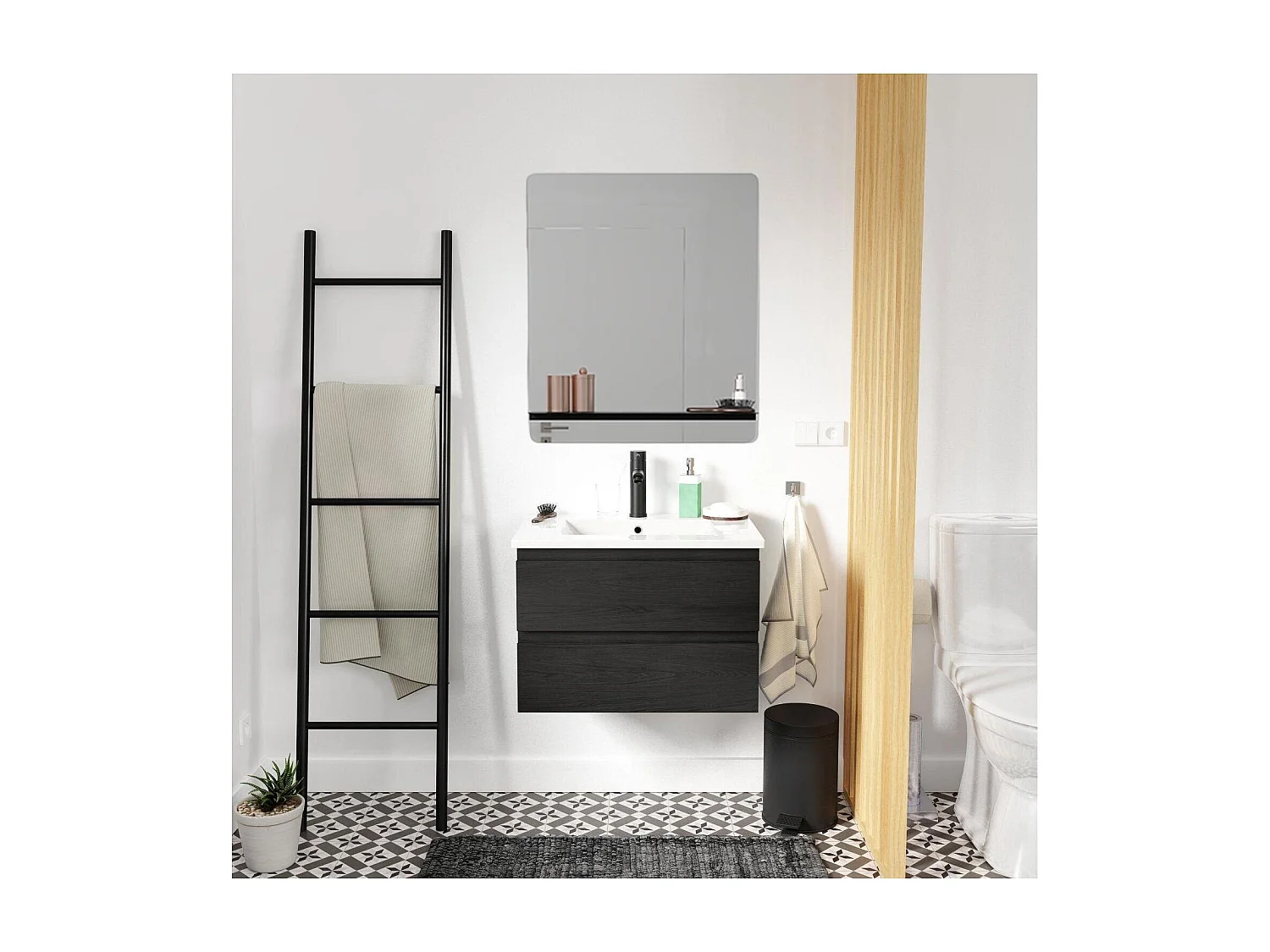 Mobile lavabo singolo + lavabo + rubinetto + specchio SORRENTO