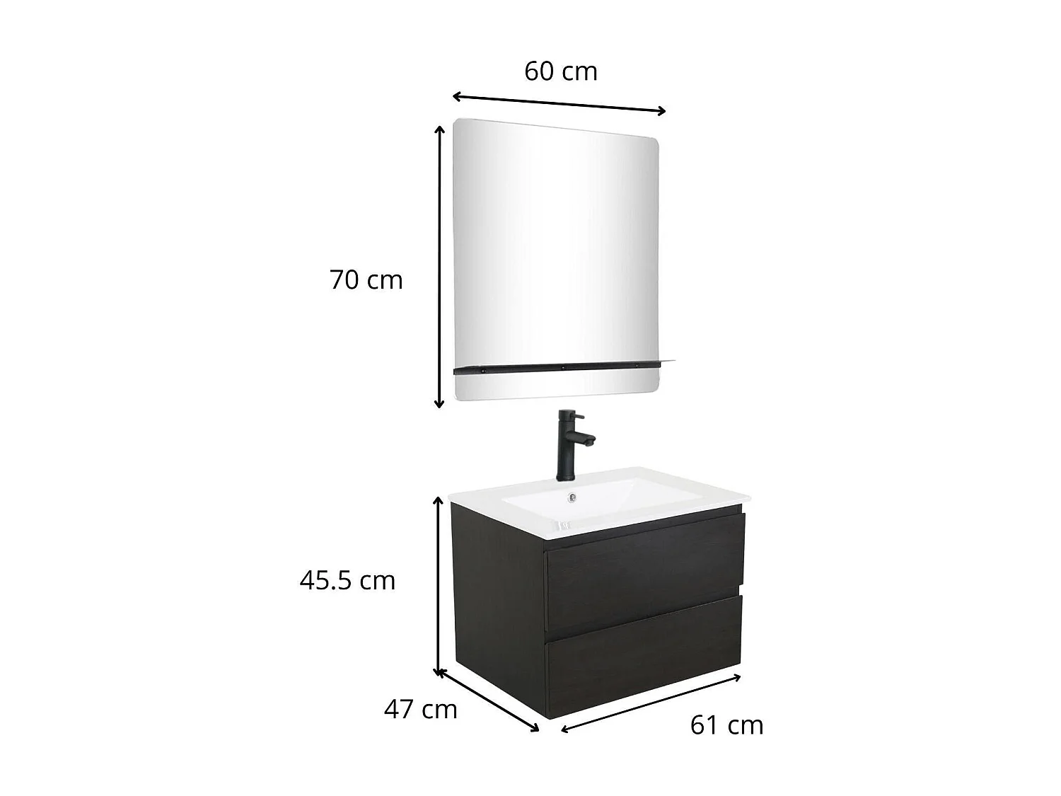 Mobile lavabo singolo + lavabo + rubinetto + specchio SORRENTO