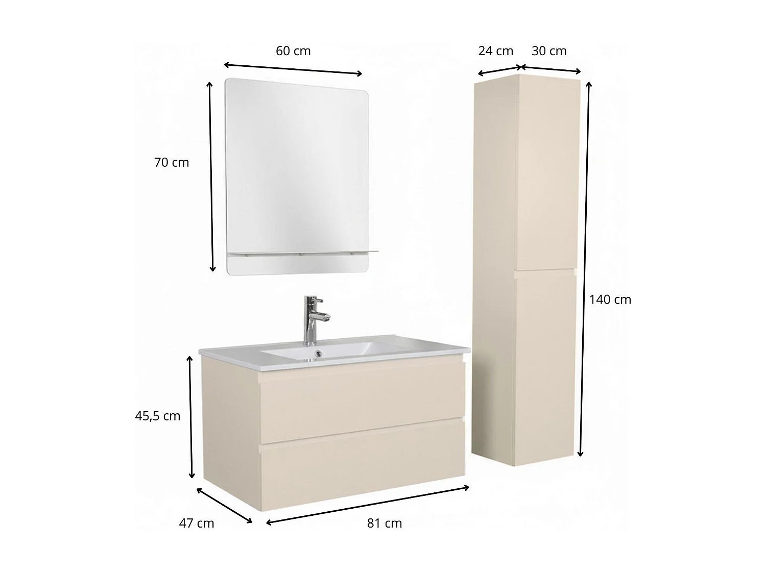 Mueble sencillo + grifería + espejo + columna SORRENTO