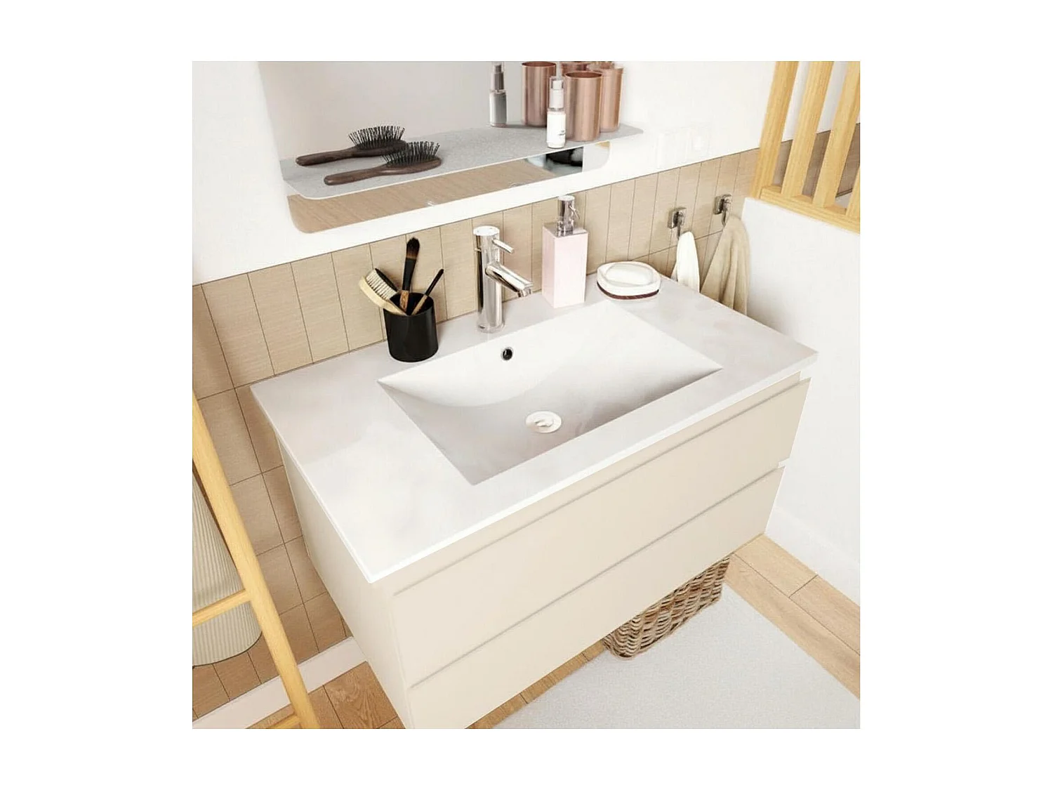 Mueble sencillo + grifería + espejo + columna SORRENTO