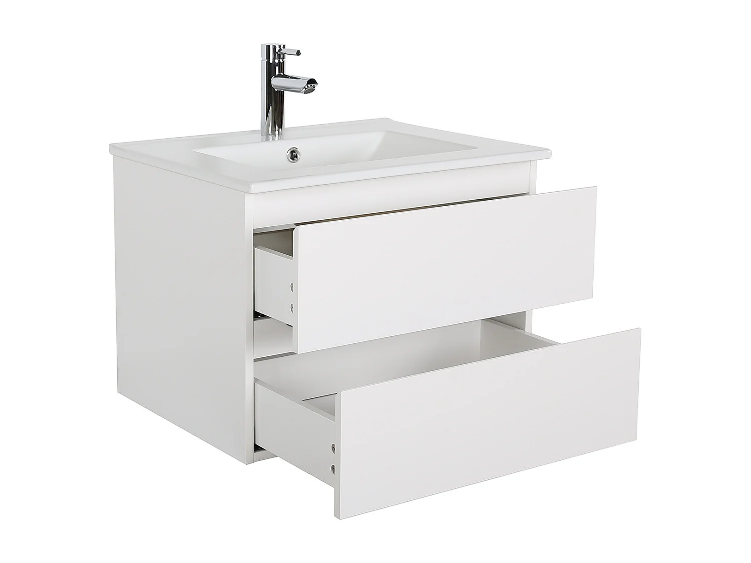 Ensemble simple vasque 60cm avec plan céramique, robinet noir et miroir