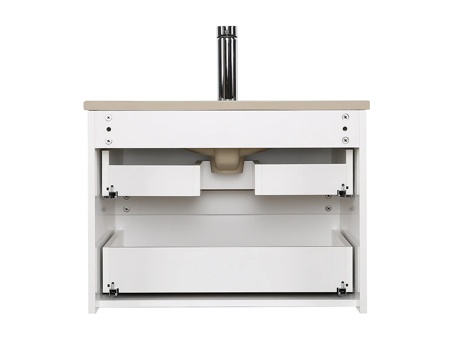 Ensemble simple vasque 60cm avec plan céramique, robinet noir et miroir