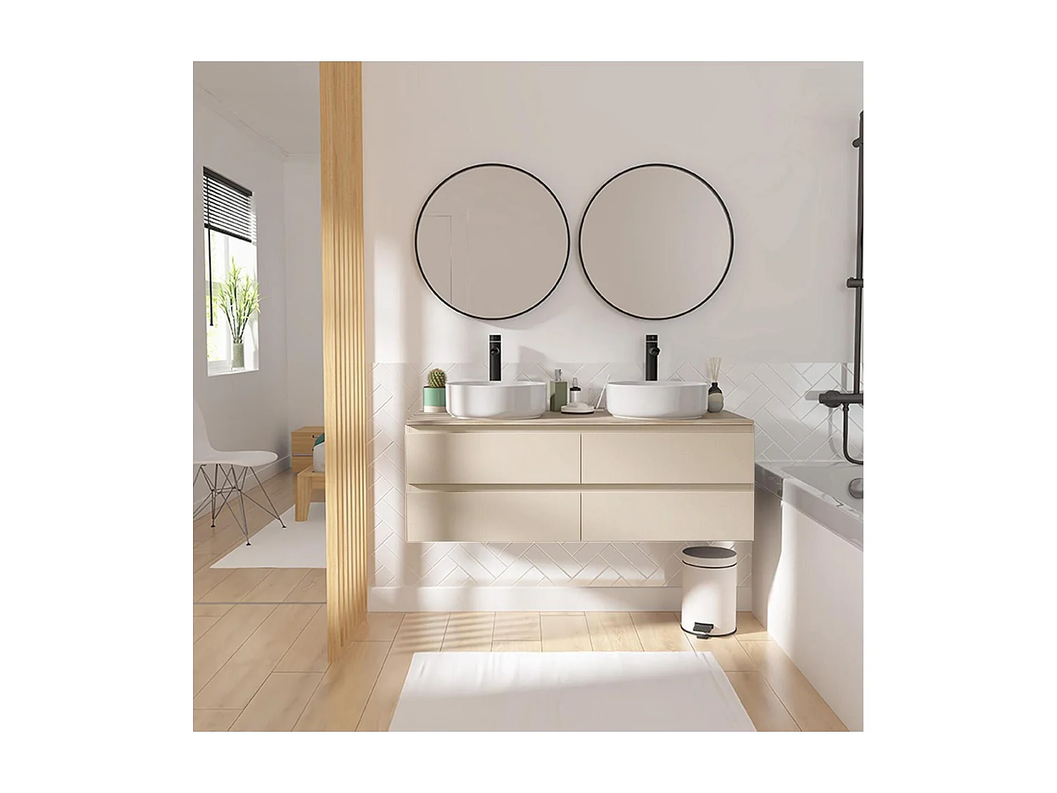 Mueble de lavabo doble + lavabo + grifería + espejo WILL