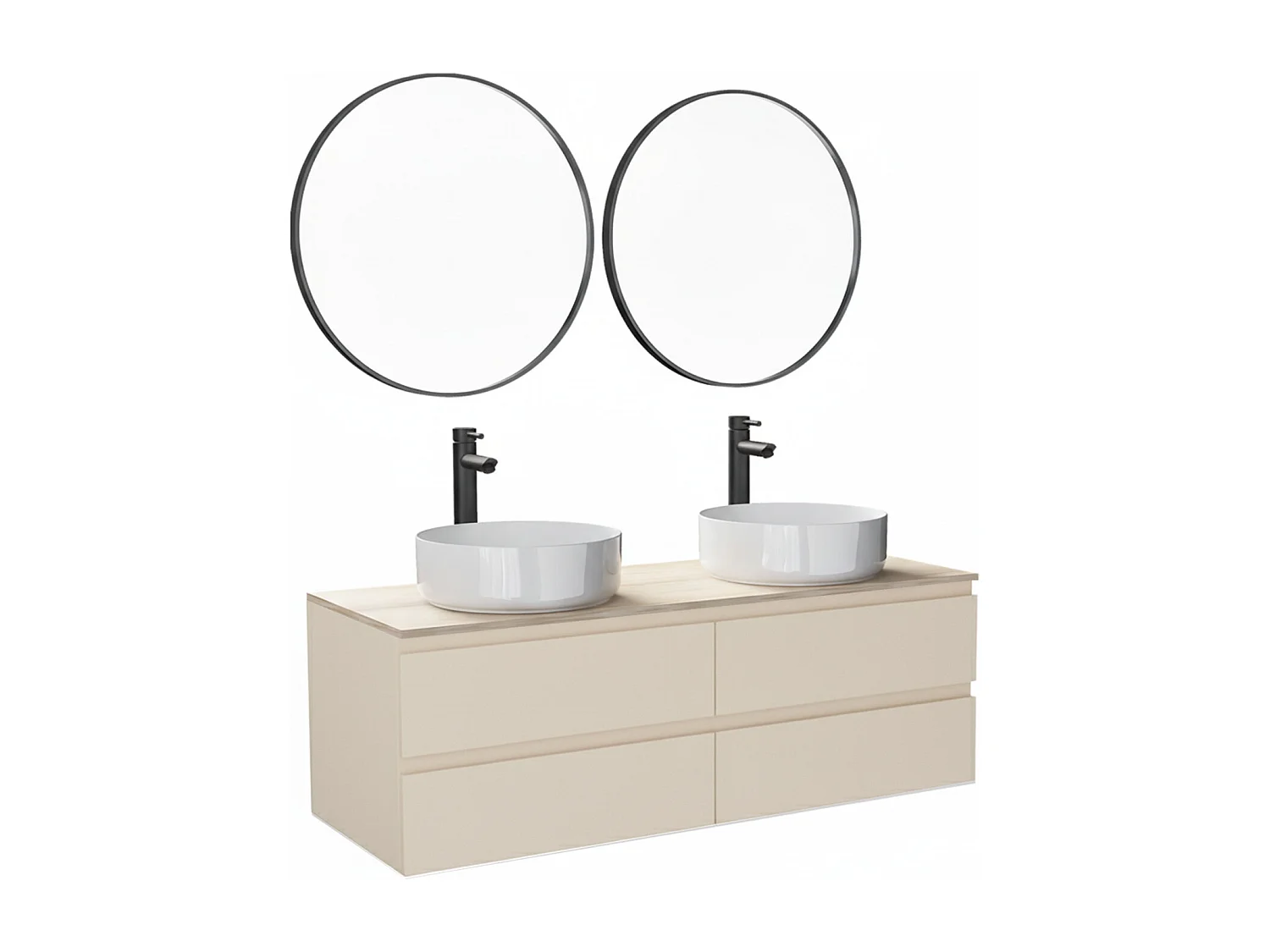 Mueble de lavabo doble + lavabo + grifería + espejo WILL