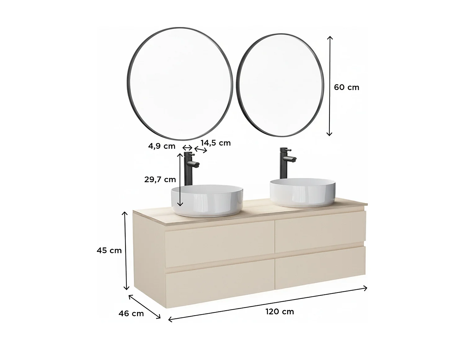 Mueble de lavabo doble + lavabo + grifería + espejo WILL