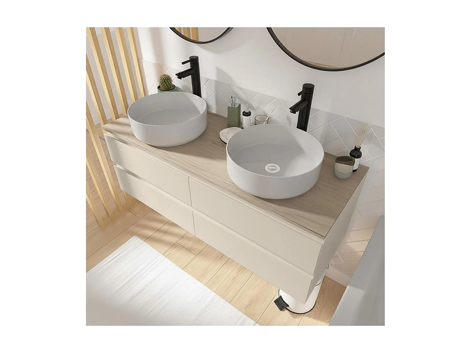 Mueble de lavabo doble + lavabo + grifería + espejo WILL