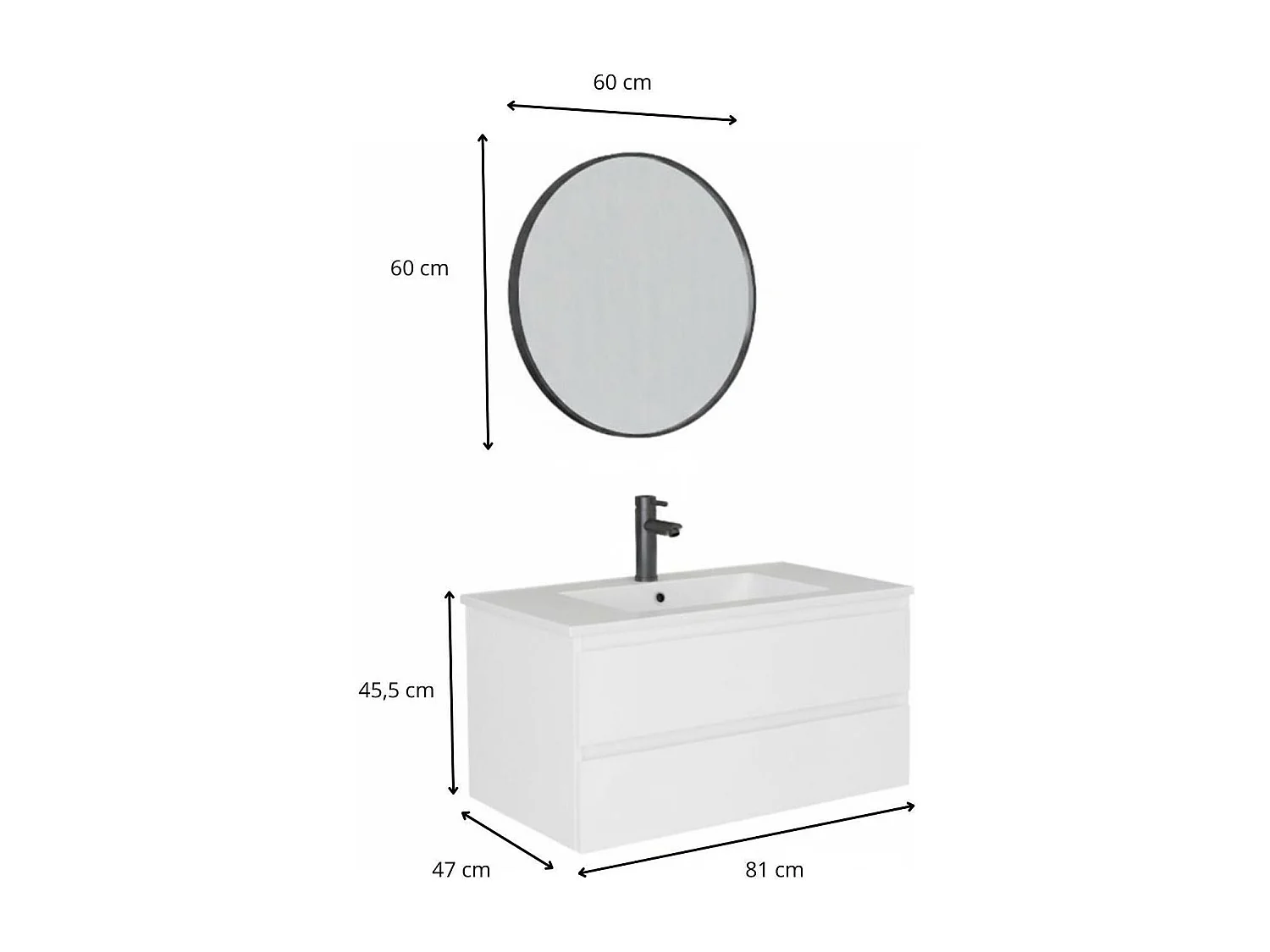 Mueble individual + lavabo + grifo + espejo SORRENTO