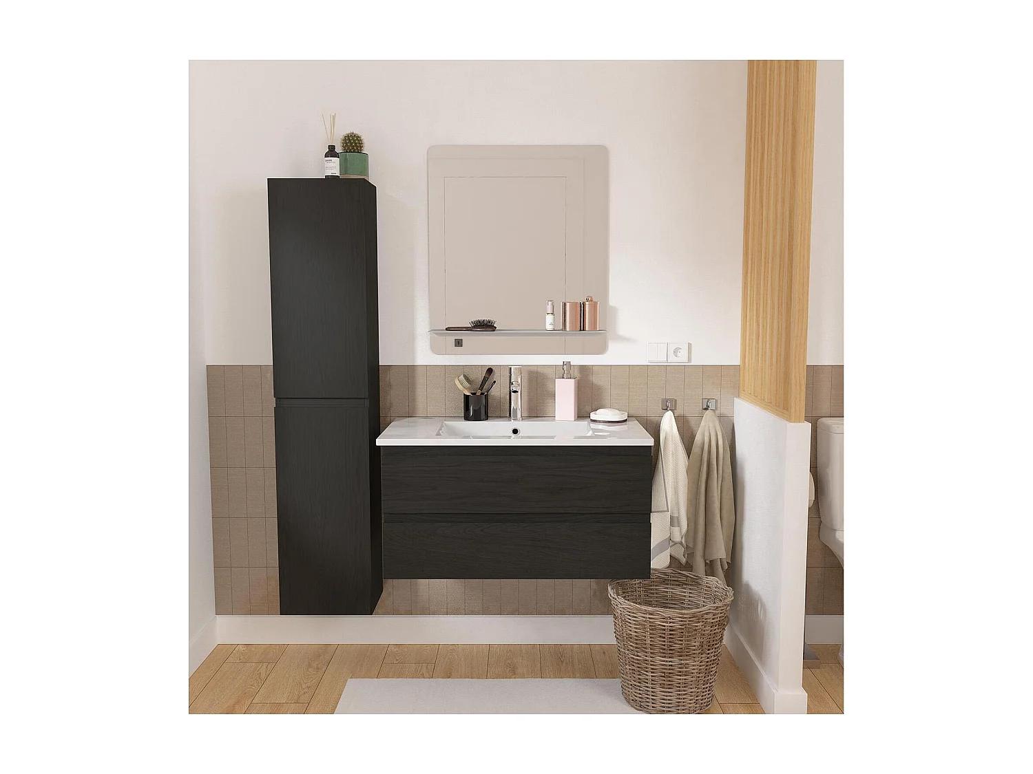Mueble sencillo + grifería + espejo + columna SORRENTO