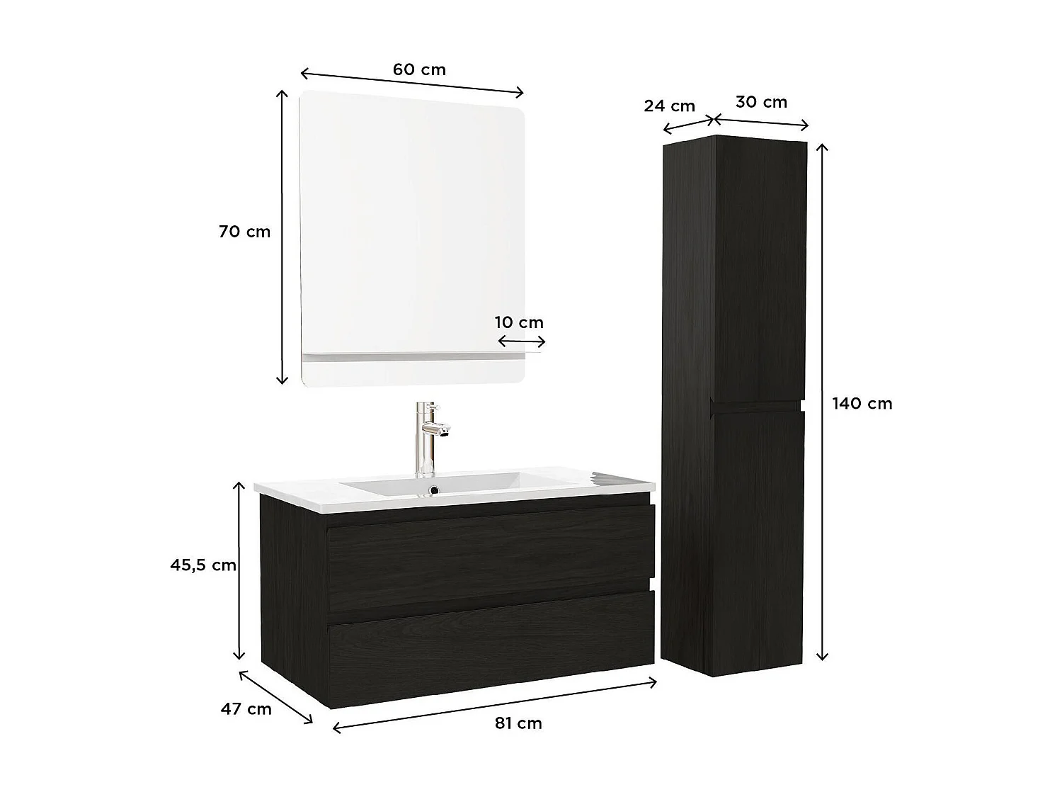 Mueble sencillo + grifería + espejo + columna SORRENTO