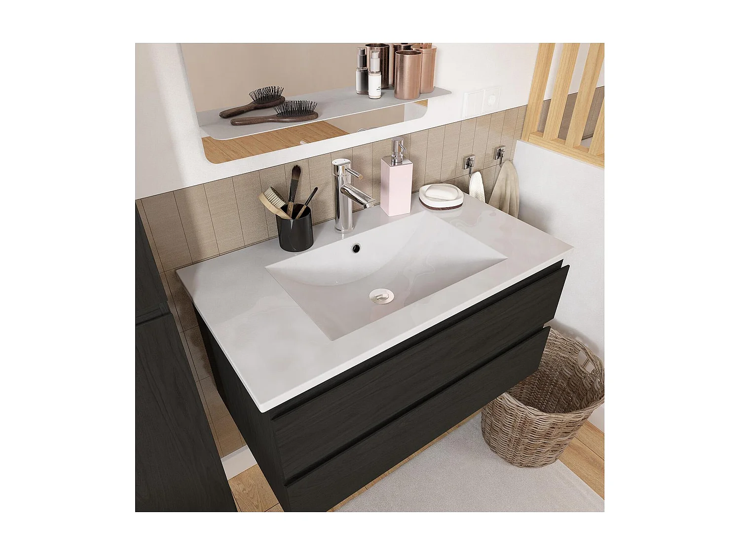 Mueble sencillo + grifería + espejo + columna SORRENTO