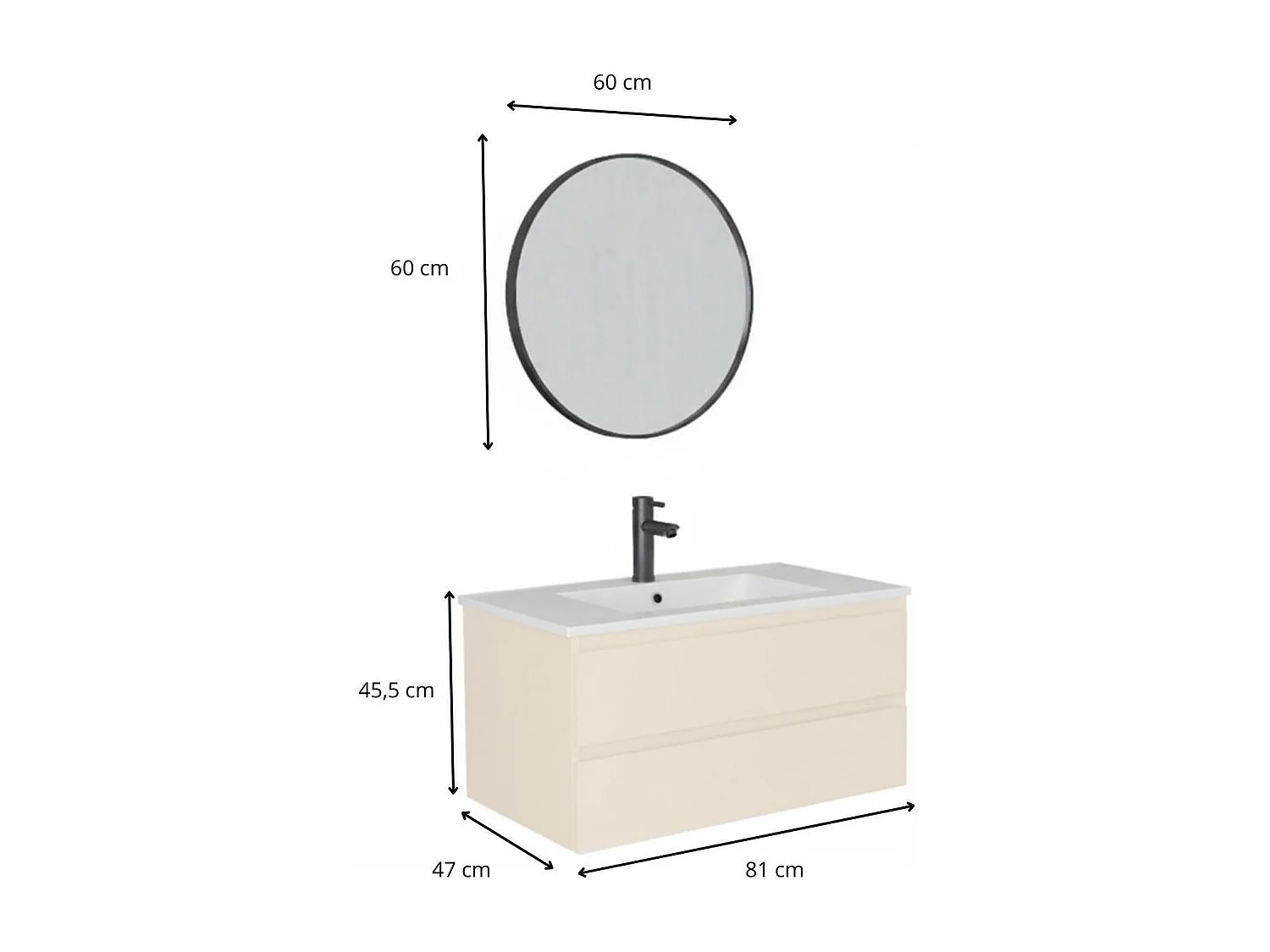Mueble individual + lavabo + grifo + espejo SORRENTO