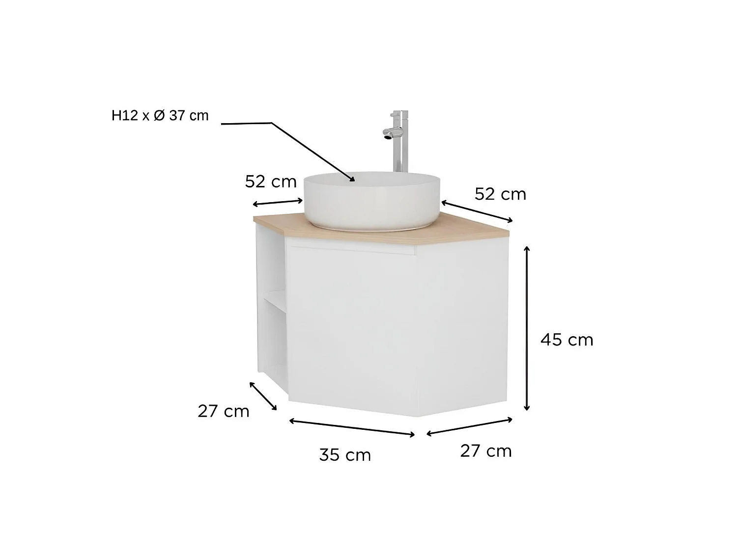 Mobile lavabo angolare + lavabo bianco + rubinetto SORRENTO