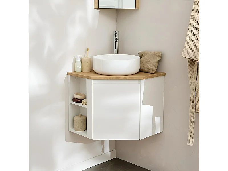 Eckwaschtisch-Set + weißes Waschbecken + SORRENTO-Armatur