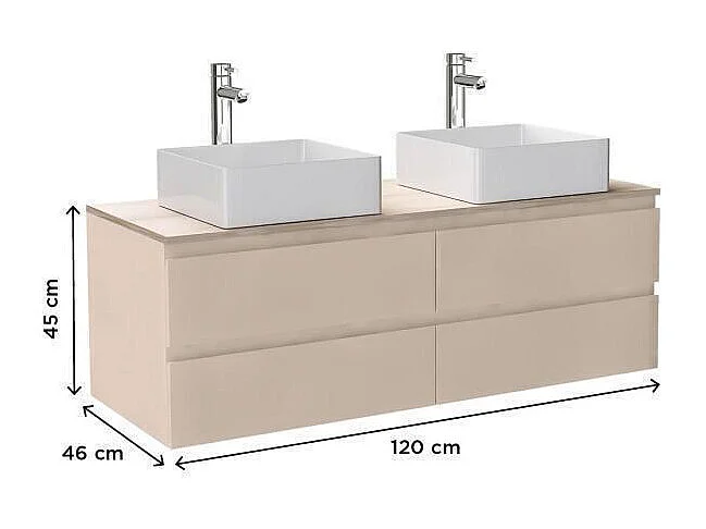 Ensemble double vasque suspendu 120cm avec plan bois et vasques à poser