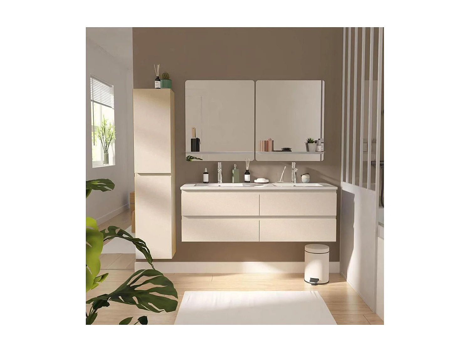 Meuble double vasque suspendu 120cm - avec plan vasque céramique