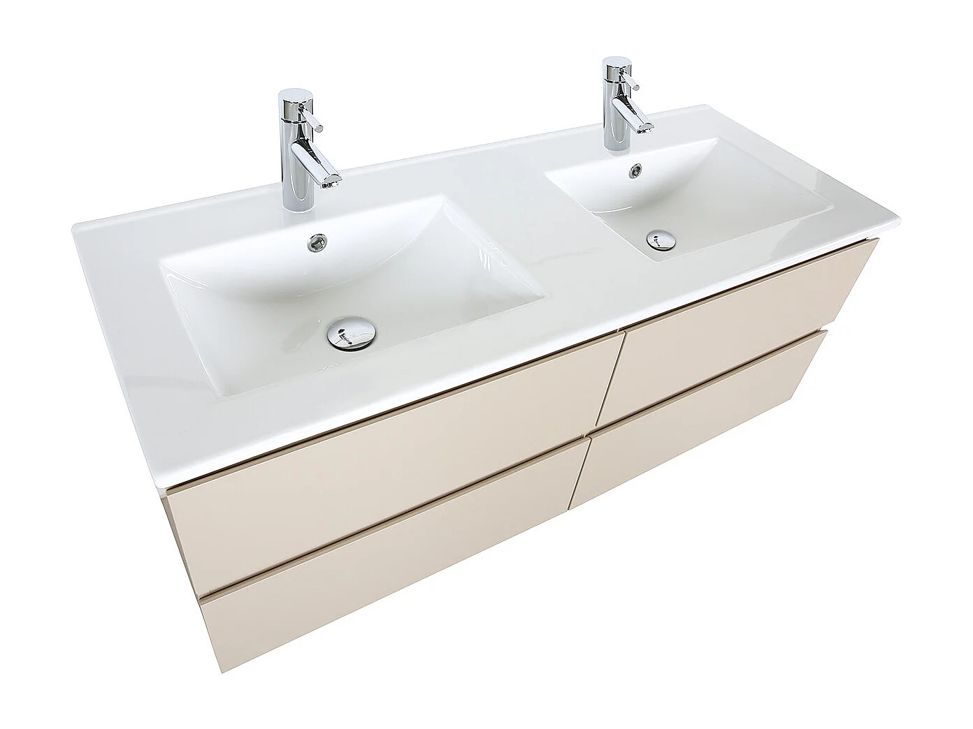 SORRENTO 120cm wandgemonteerde dubbele spoelbak met keramisch wastafelblad