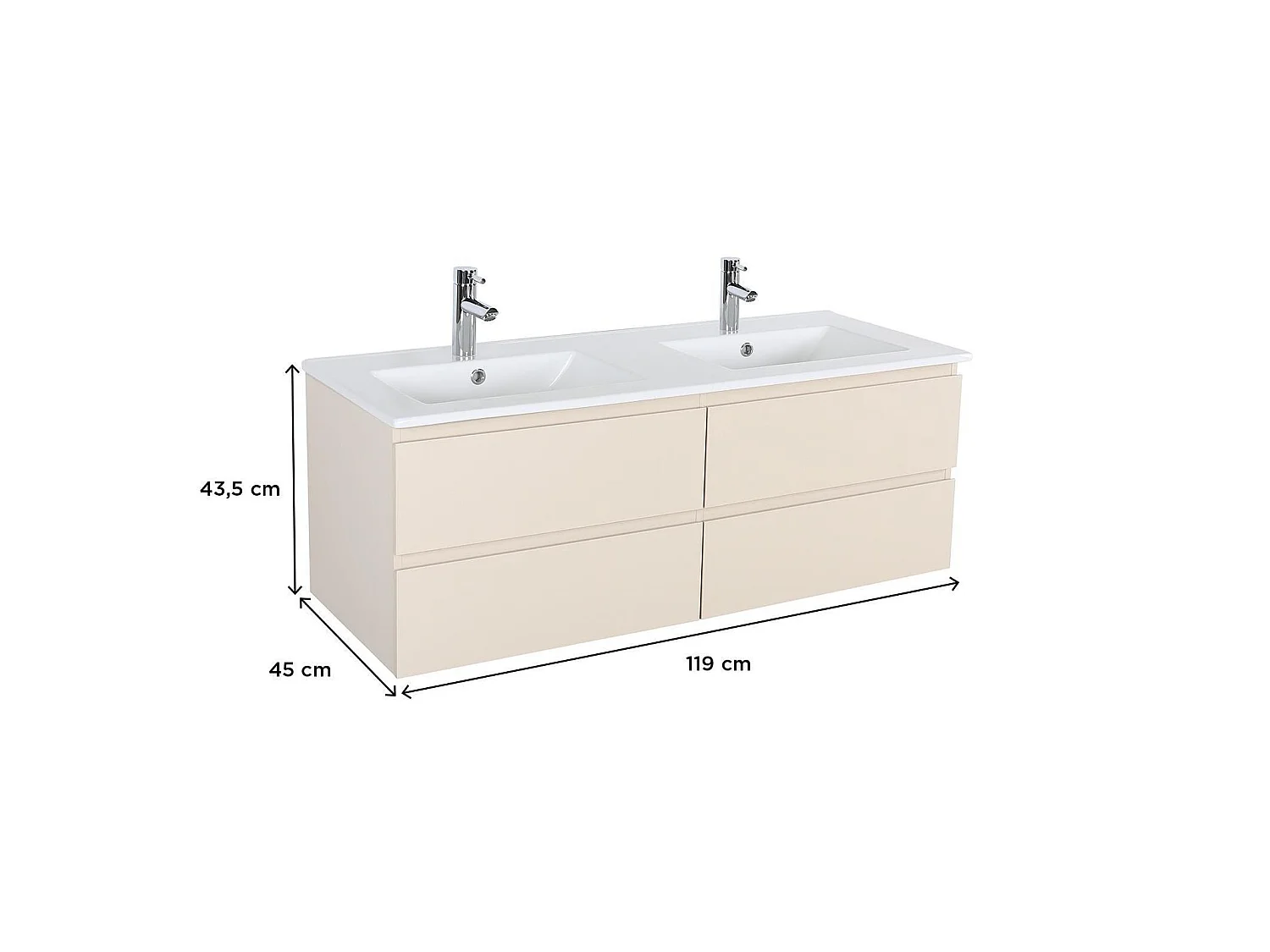 SORRENTO 120 cm dubbele wastafelmeubel met keramisch blad