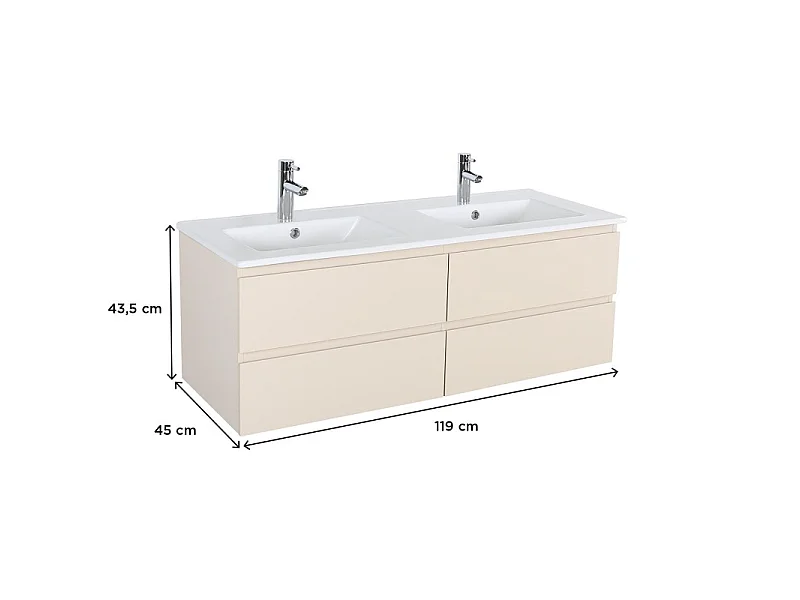 SORRENTO 120 cm Doppelwaschtisch mit Keramikarbeitsplatte