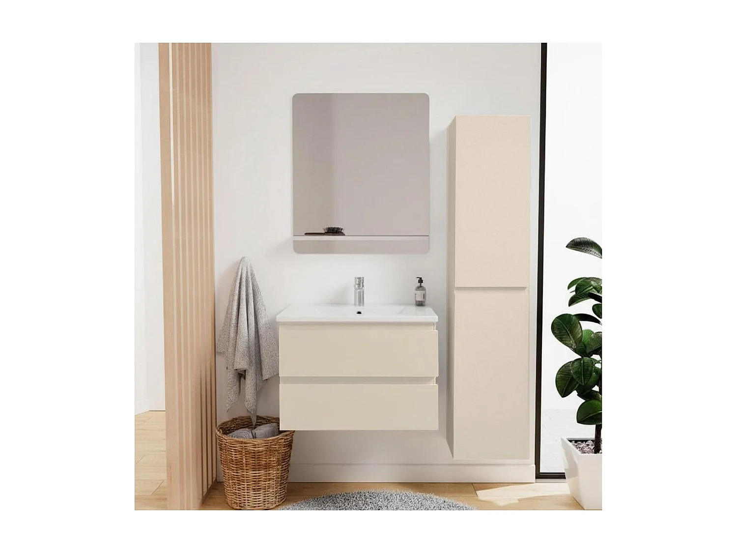 Meuble simple vasque suspendu 60cm - avec plan vasque céramique