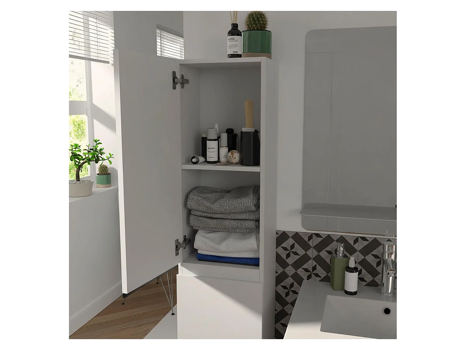 Columna de pared para cuarto de baño 140cm SORRENTO Décor roble carbono