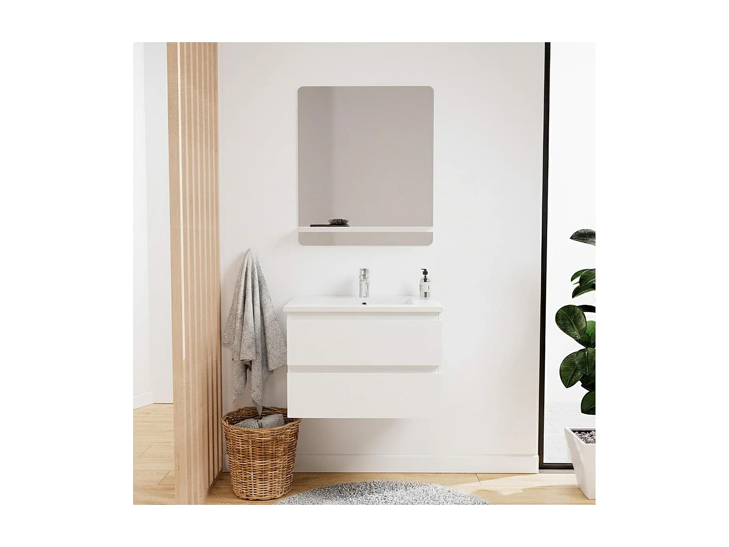 Meuble simple vasque suspendu 60cm - avec plan vasque céramique