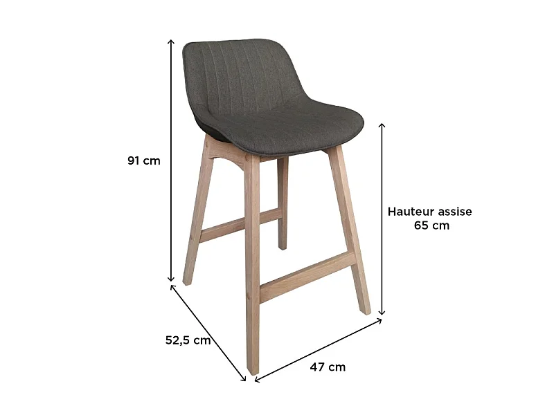 Komplet dębowych krzeseł wyspowych i barowych z siedziskiem z tkaniny MELLOW o szerokości 65 cm