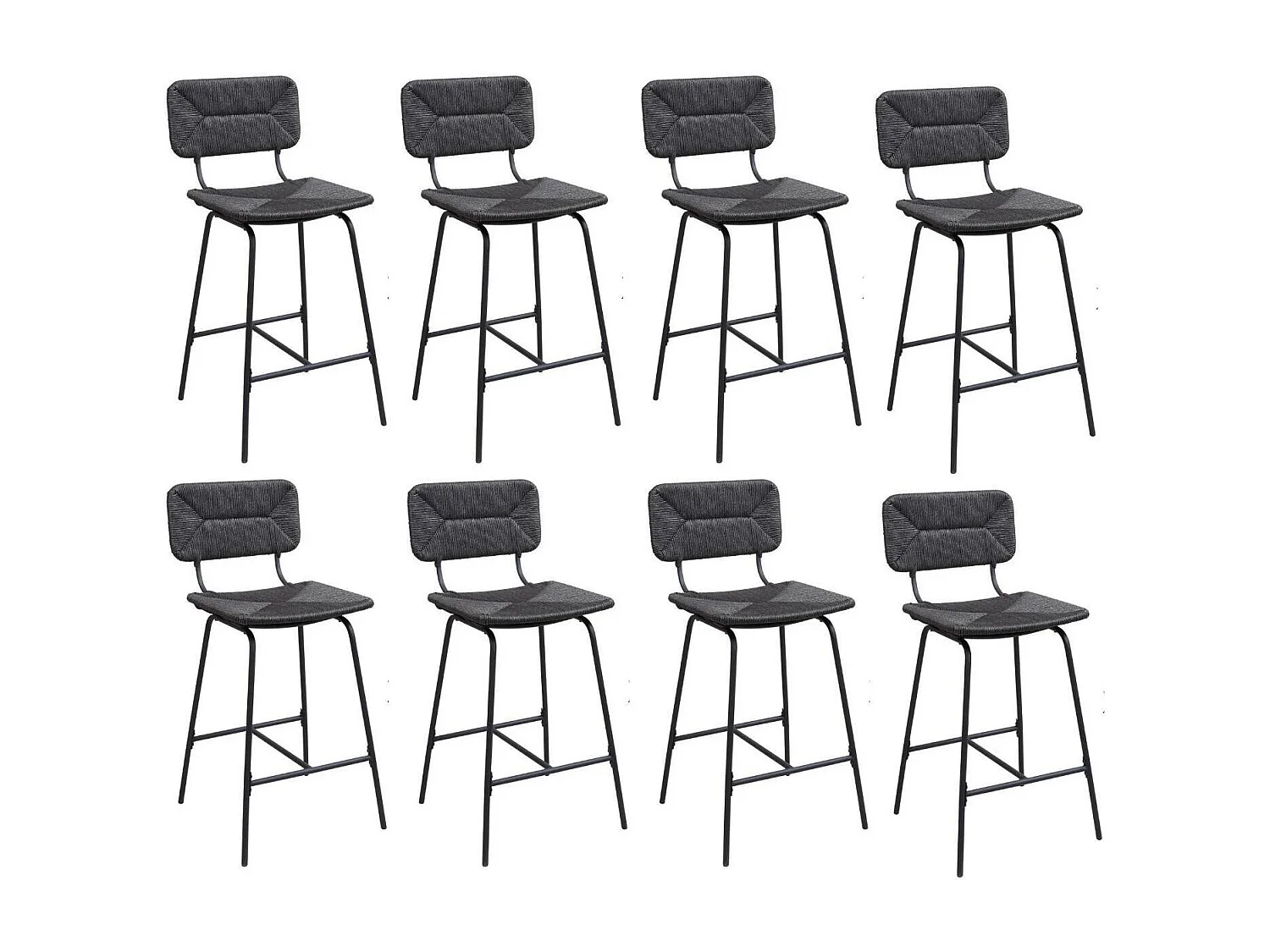 Conjunto de taburetes de bar e isla de metal con asiento de ratán 65cm TIDRA