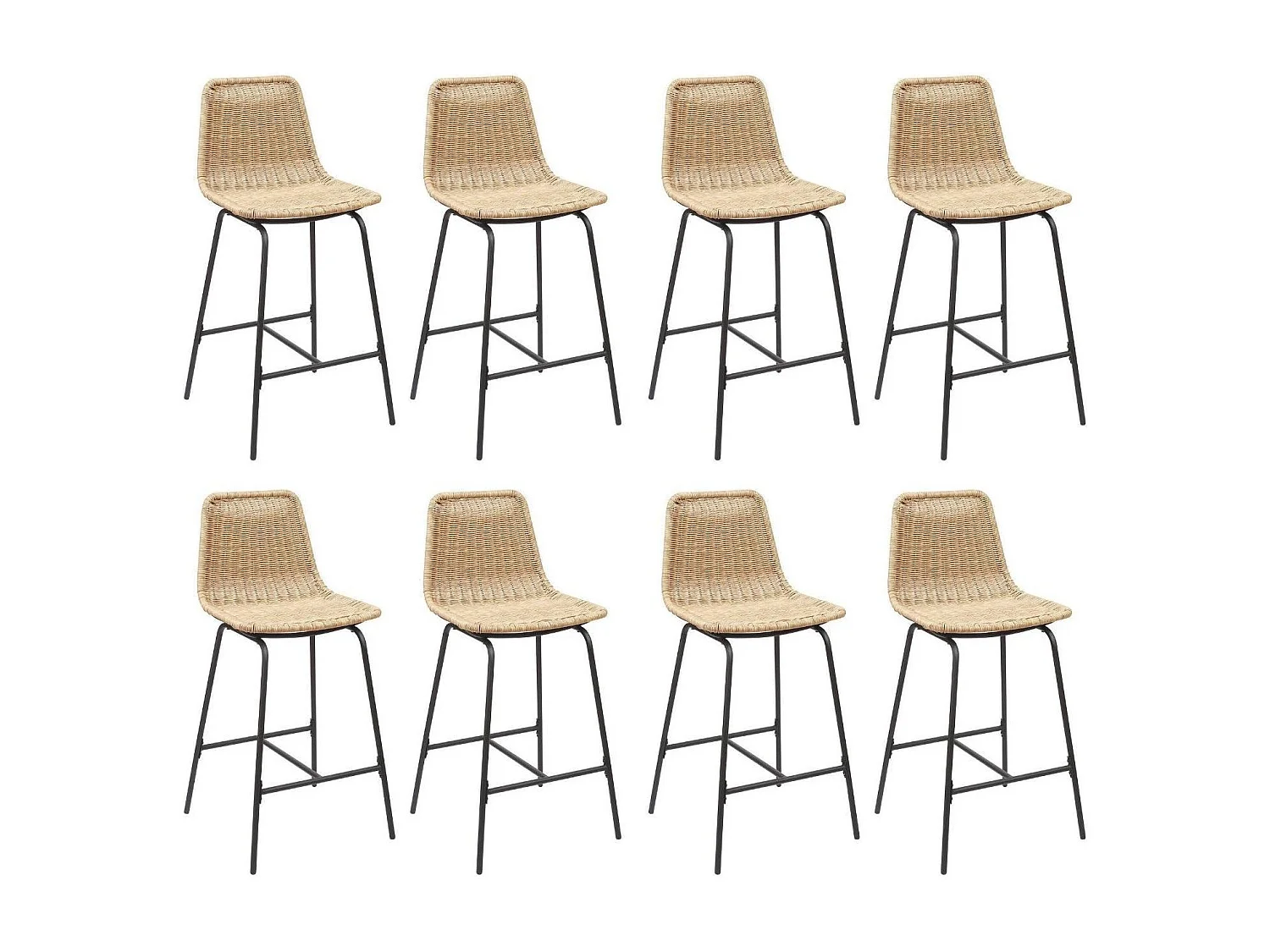 Conjunto de taburetes de bar e isla de metal con asiento de ratán 65cm KUTA