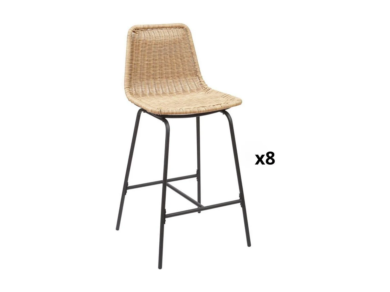 Conjunto de taburetes de bar e isla de metal con asiento de ratán 65cm KUTA