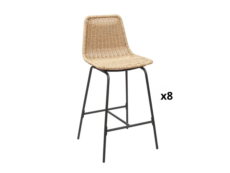 Set metalen bar- en eilandkrukken met rotan zitting 65cm KUTA