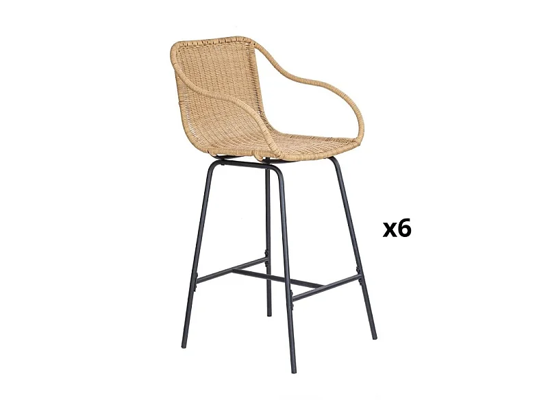 Set metalen bar- en eilandstoelen met rotan zitting 65cm MOOREA
