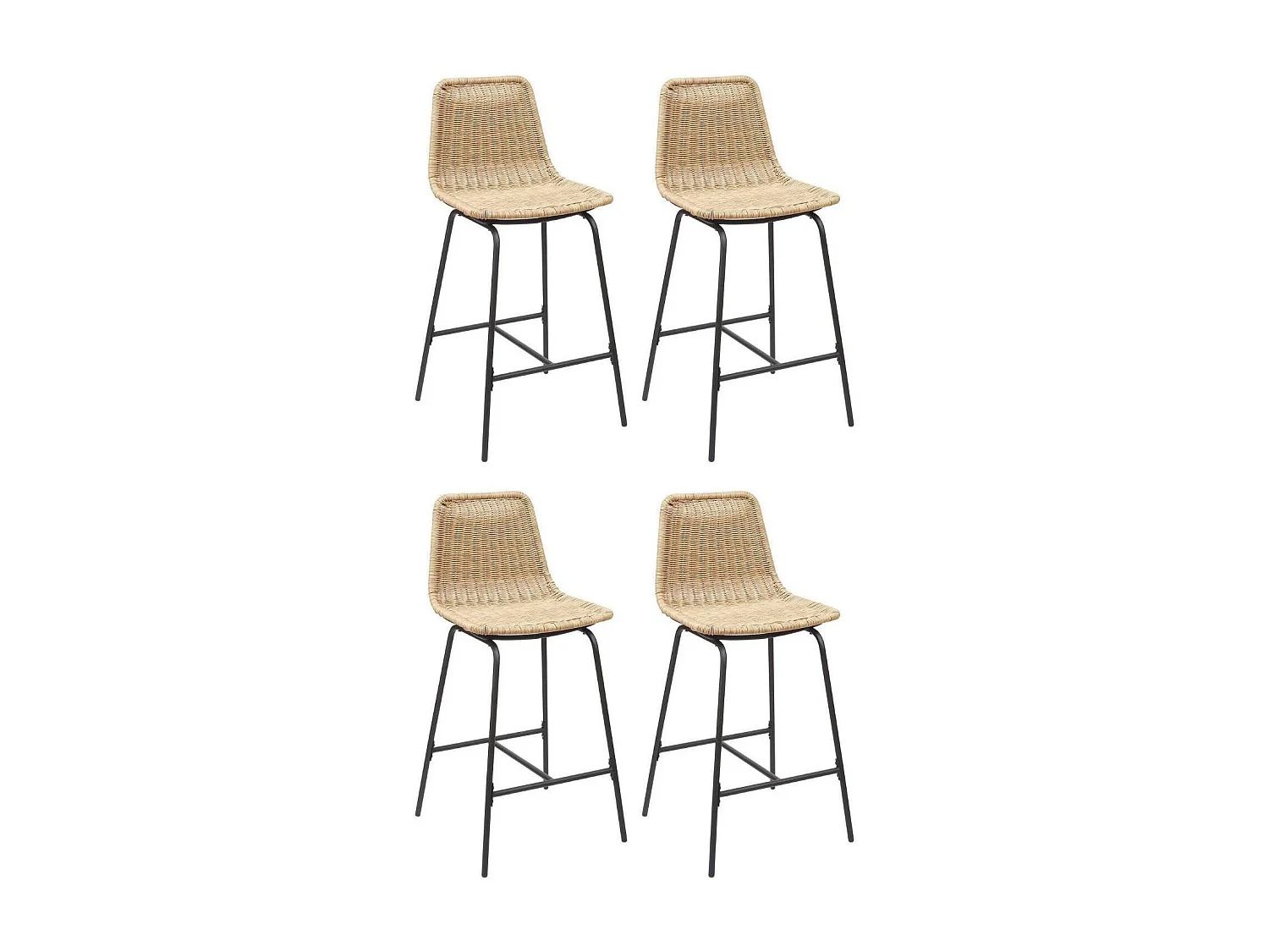 Conjunto de taburetes de bar e isla de metal con asiento de ratán 65cm KUTA