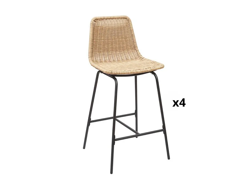 Set metalen bar- en eilandkrukken met rotan zitting 65cm KUTA