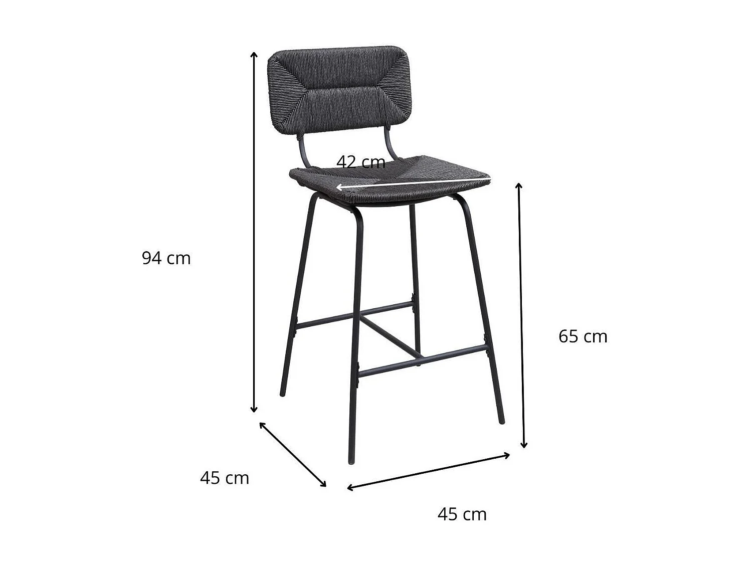 Conjunto de taburetes de bar e isla de metal con asiento de ratán 65cm TIDRA