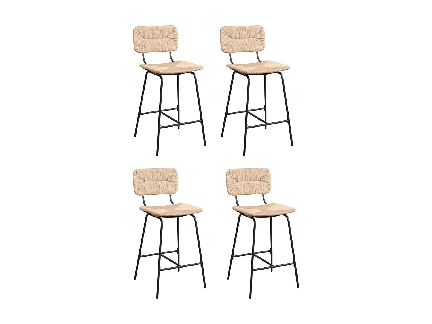 Set di sgabelli da bar e da isola in metallo con seduta in rattan 65 cm TIDRA