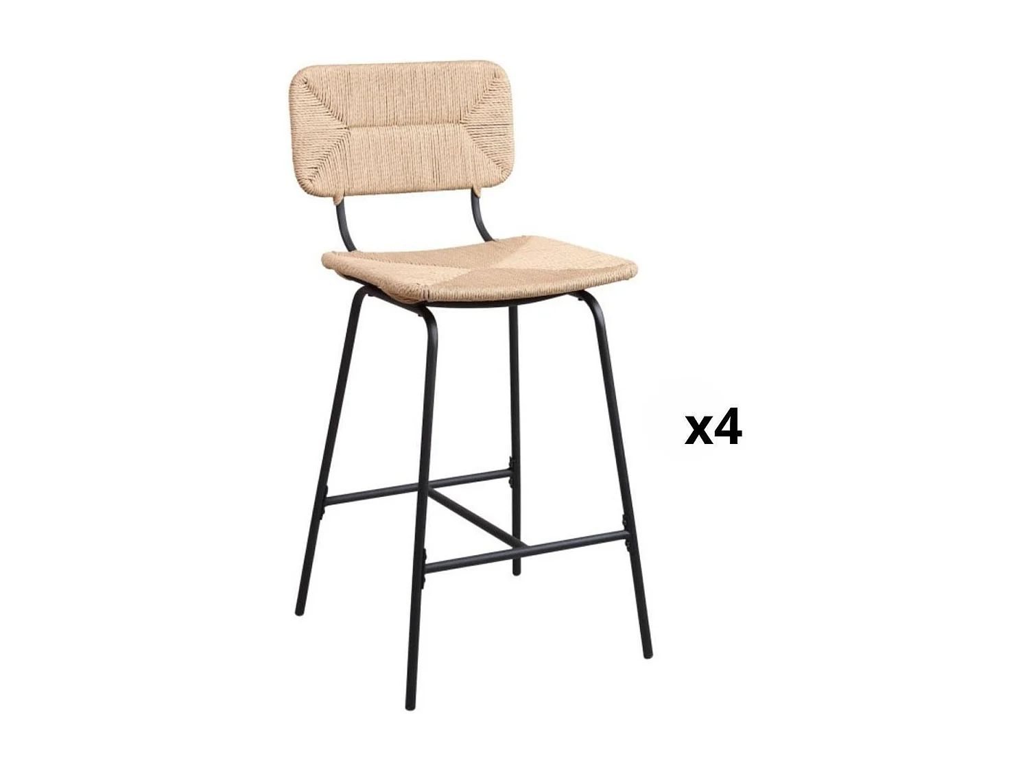 Set di sgabelli da bar e da isola in metallo con seduta in rattan 65 cm TIDRA