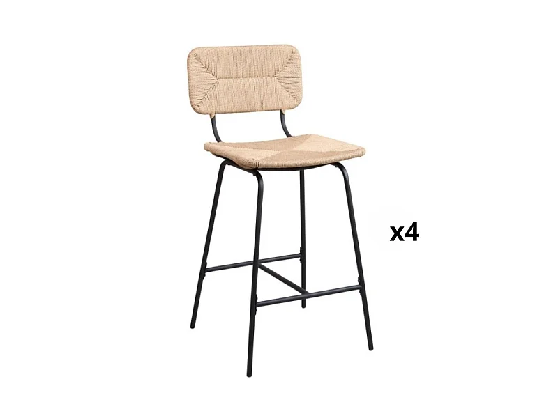 Set metalen bar- en eilandkrukken met rotan zitting 65cm TIDRA