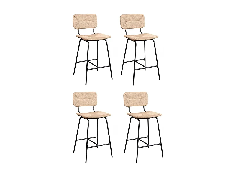 Set di sgabelli da bar e da isola in metallo con seduta in rattan 65 cm TIDRA