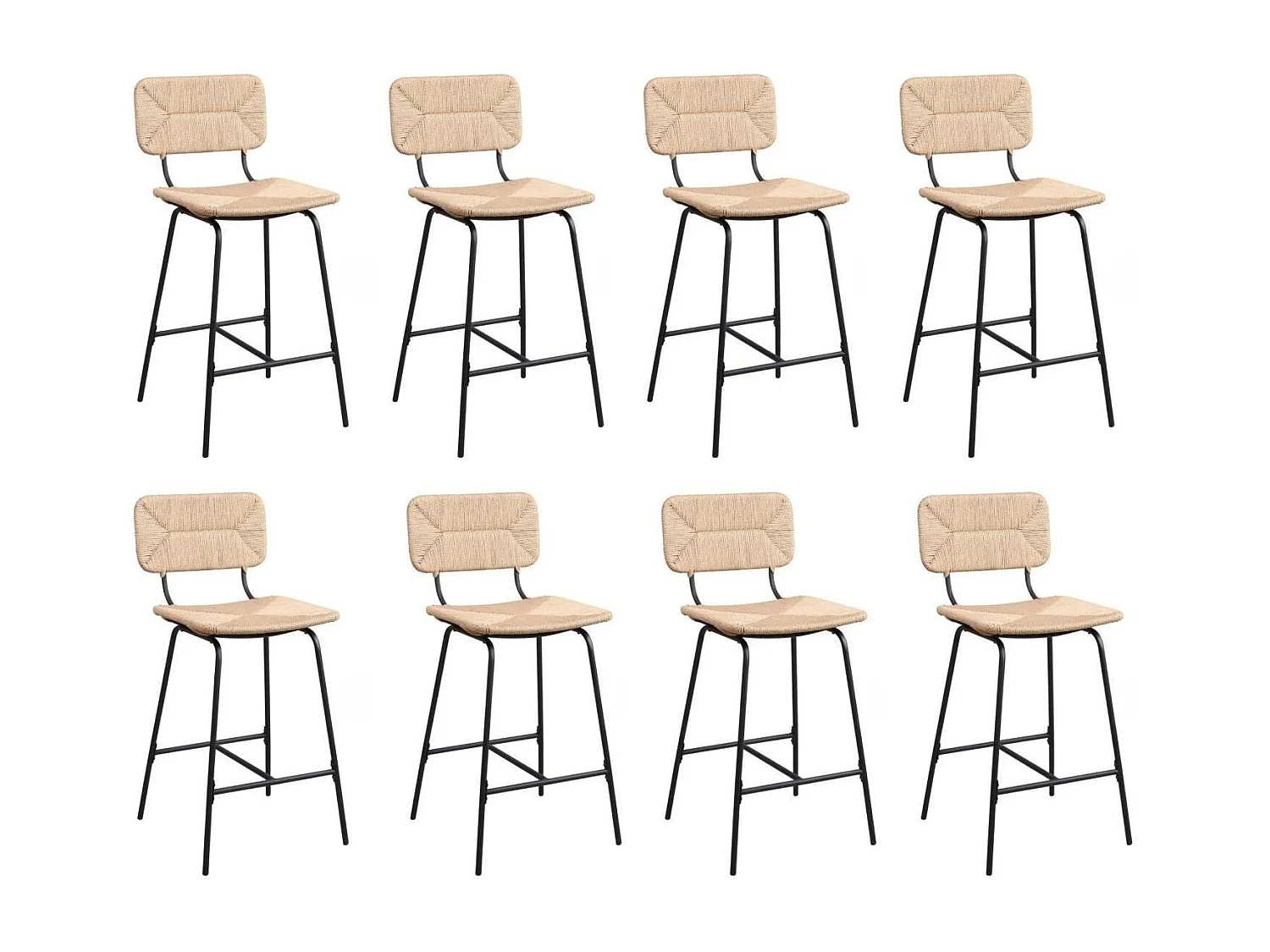 Conjunto de taburetes de bar e isla de metal con asiento de ratán 65cm TIDRA