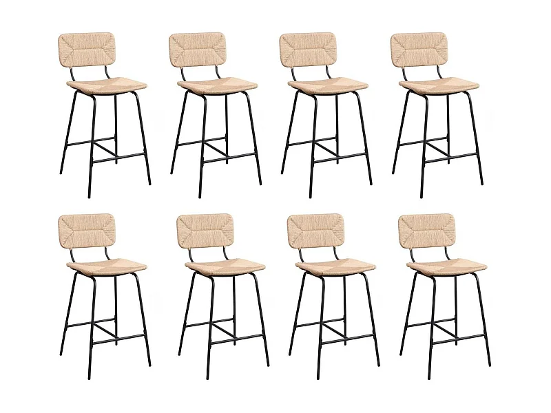 Set di sgabelli da bar e da isola in metallo con seduta in rattan 65 cm TIDRA