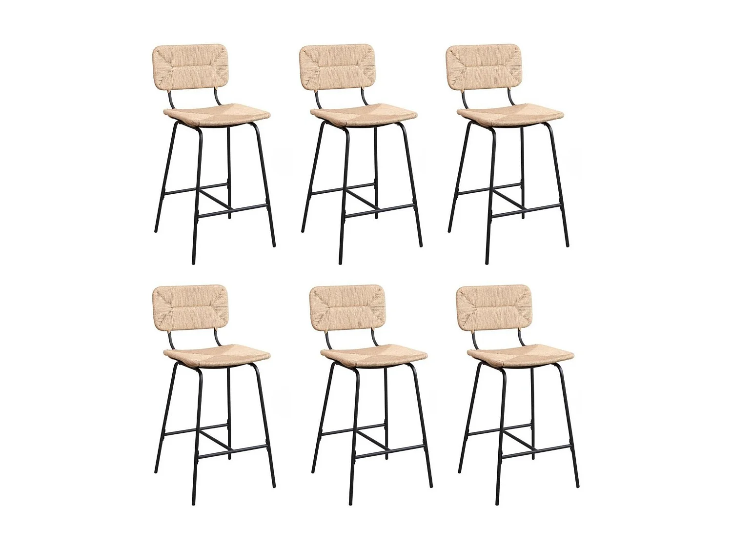 Conjunto de taburetes de bar e isla de metal con asiento de ratán 65cm TIDRA