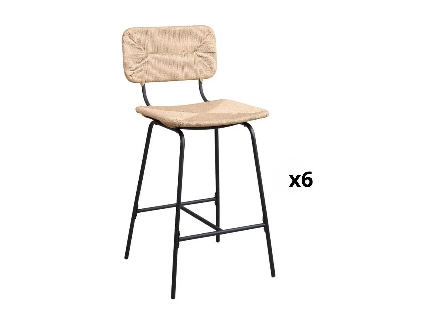 Conjunto de taburetes de bar e isla de metal con asiento de ratán 65cm TIDRA