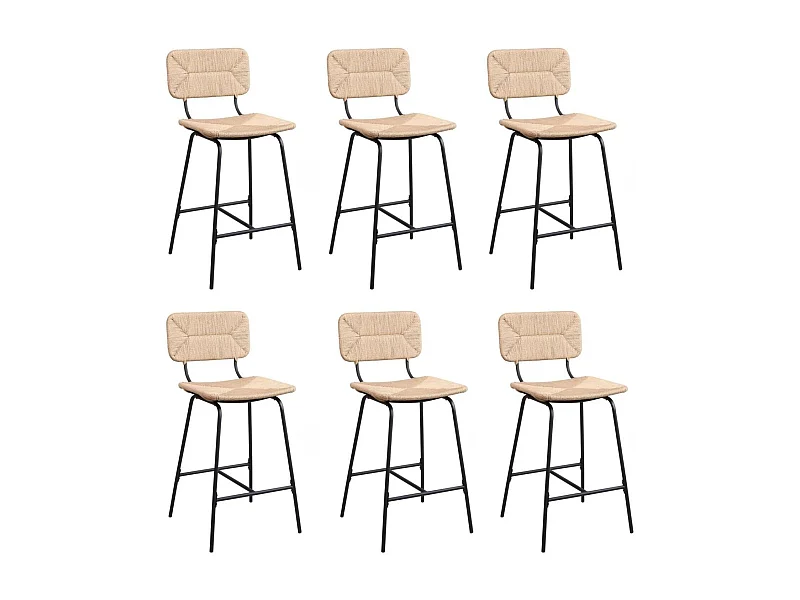 Conjunto de taburetes de bar e isla de metal con asiento de ratán 65cm TIDRA