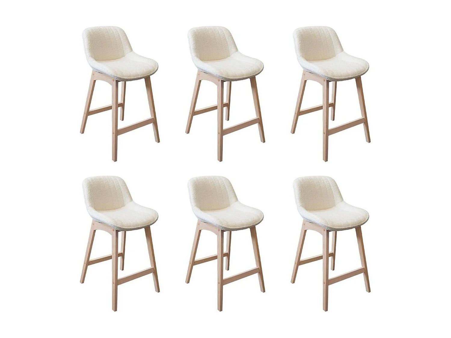 Lot de chaises d'îlot et bar en chêne et assise tissu bouclette 65cm MILK