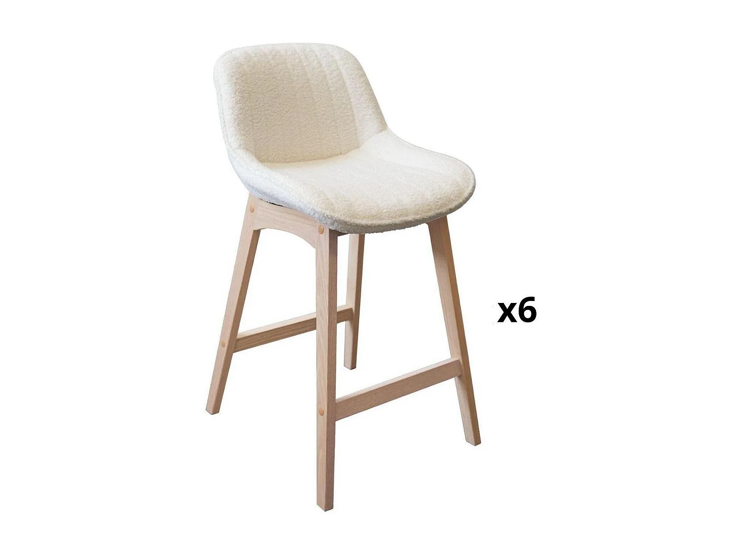 Lot de chaises d'îlot et bar en chêne et assise tissu bouclette 65cm MILK