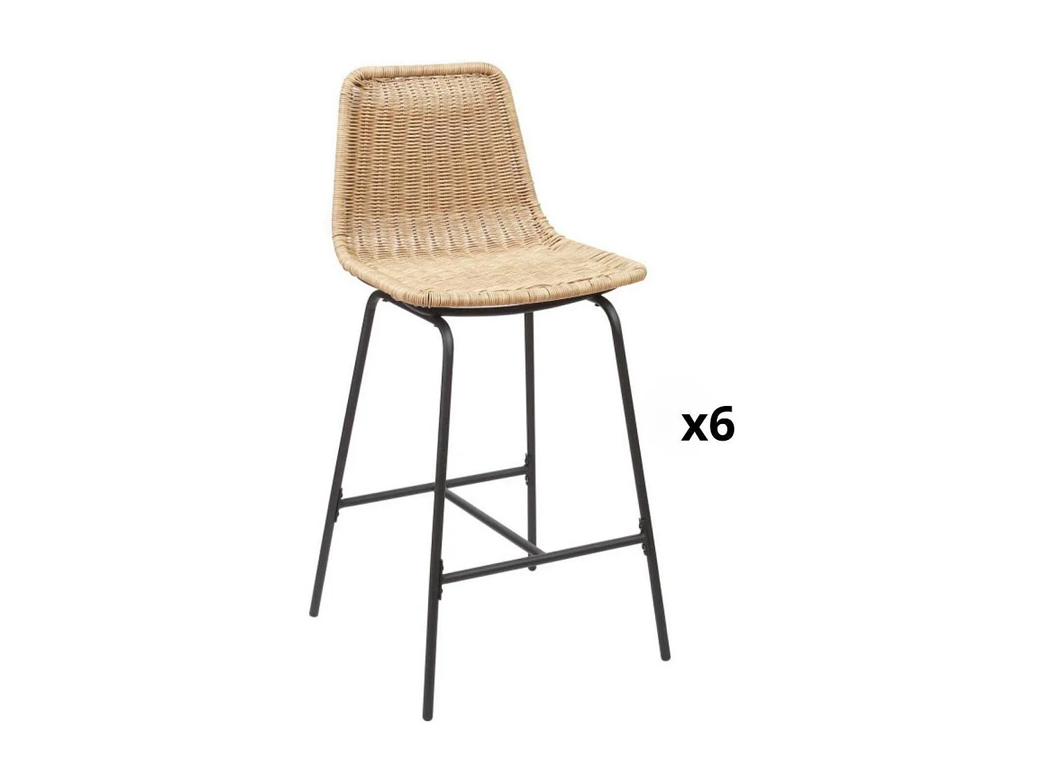 Conjunto de taburetes de bar e isla de metal con asiento de ratán 65cm KUTA