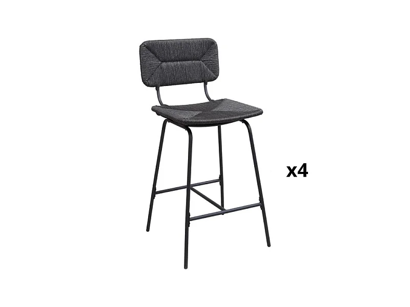 Conjunto de bancos de bar e ilha de metal com assento de vime 65cm TIDRA