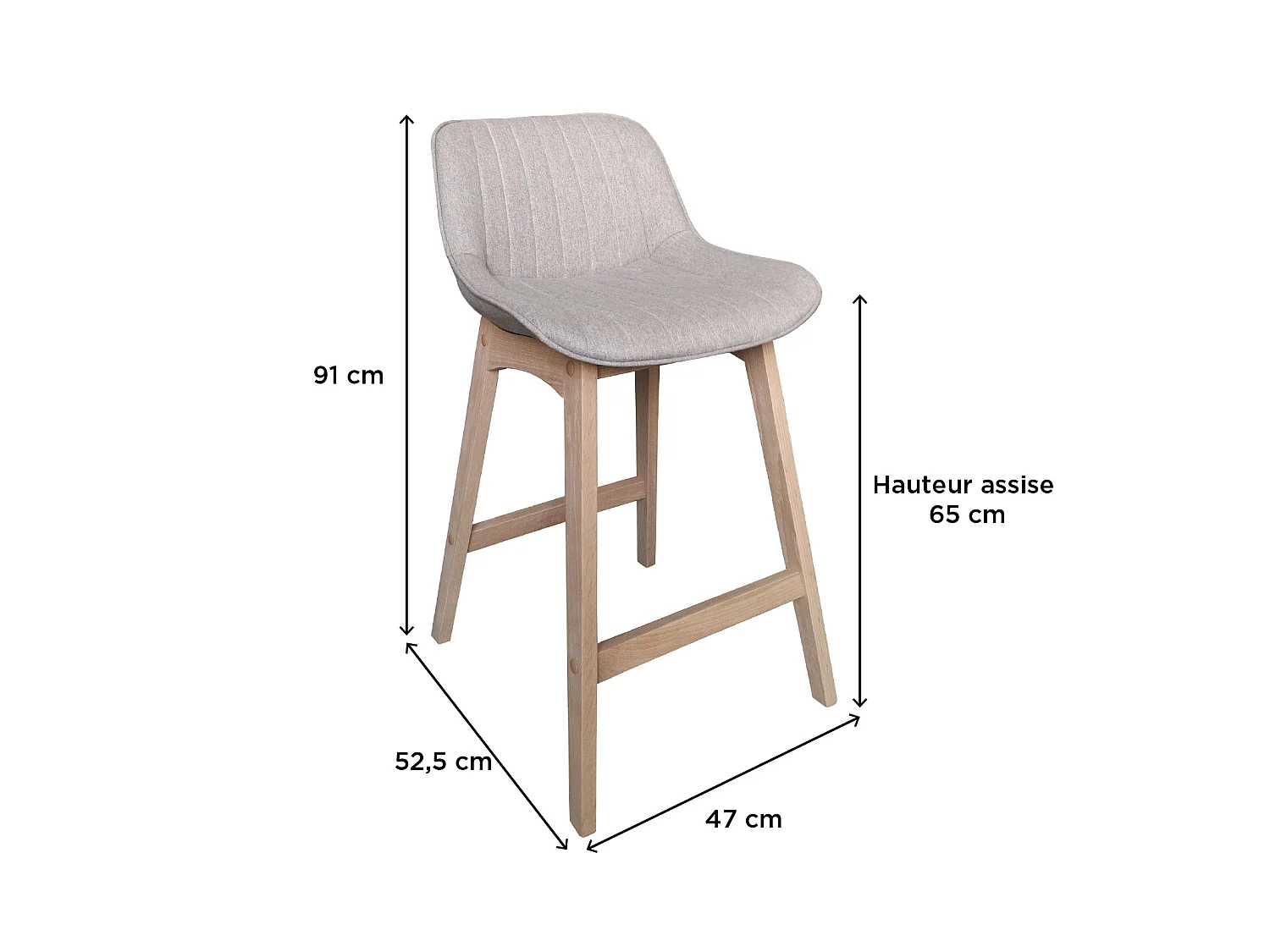 Set aus Insel- und Barstühlen aus Eiche mit 65 cm breitem Sitz aus MELLOW-Stoff