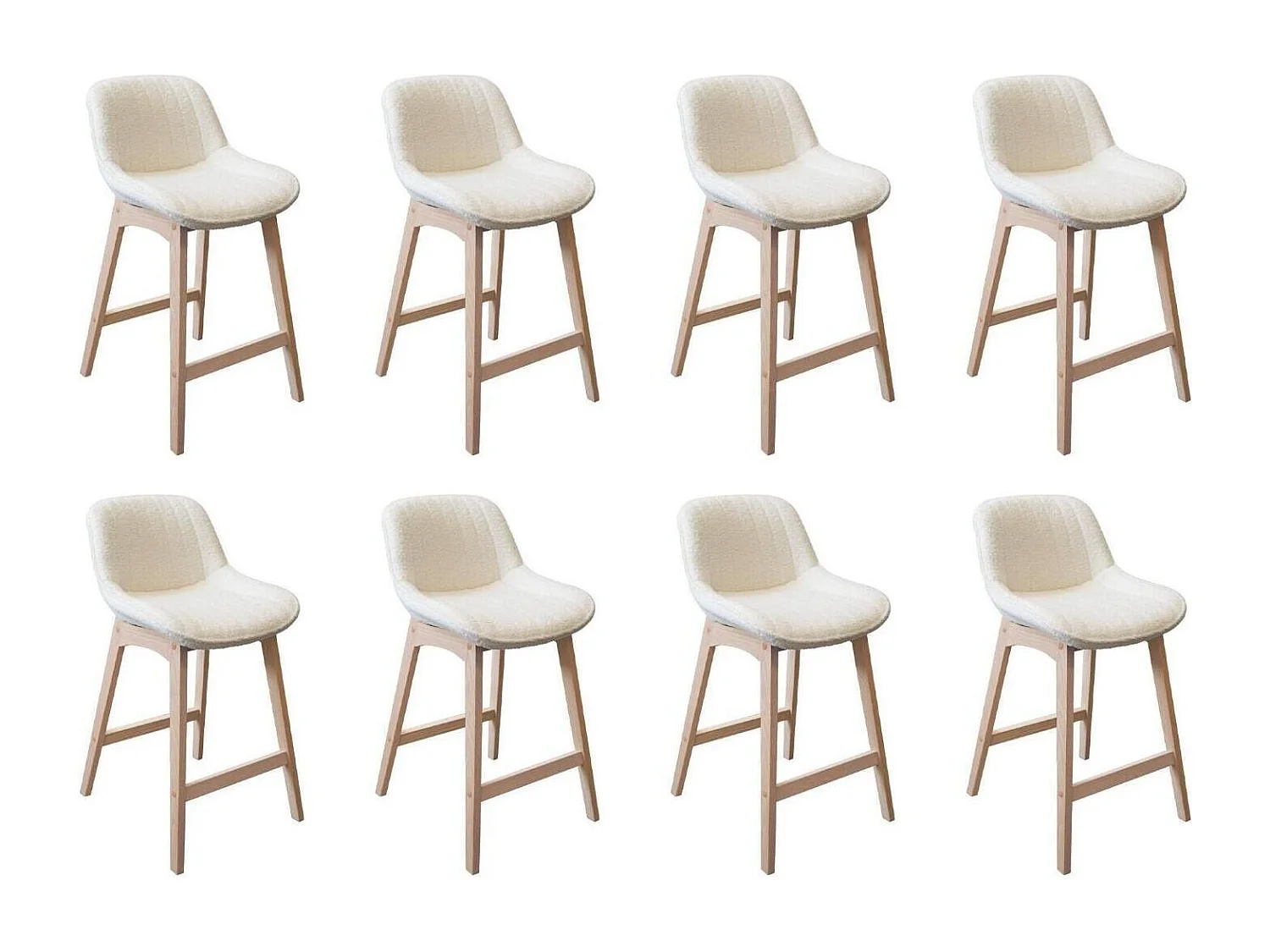 Lot de chaises d'îlot et bar en chêne et assise tissu bouclette 65cm MILK