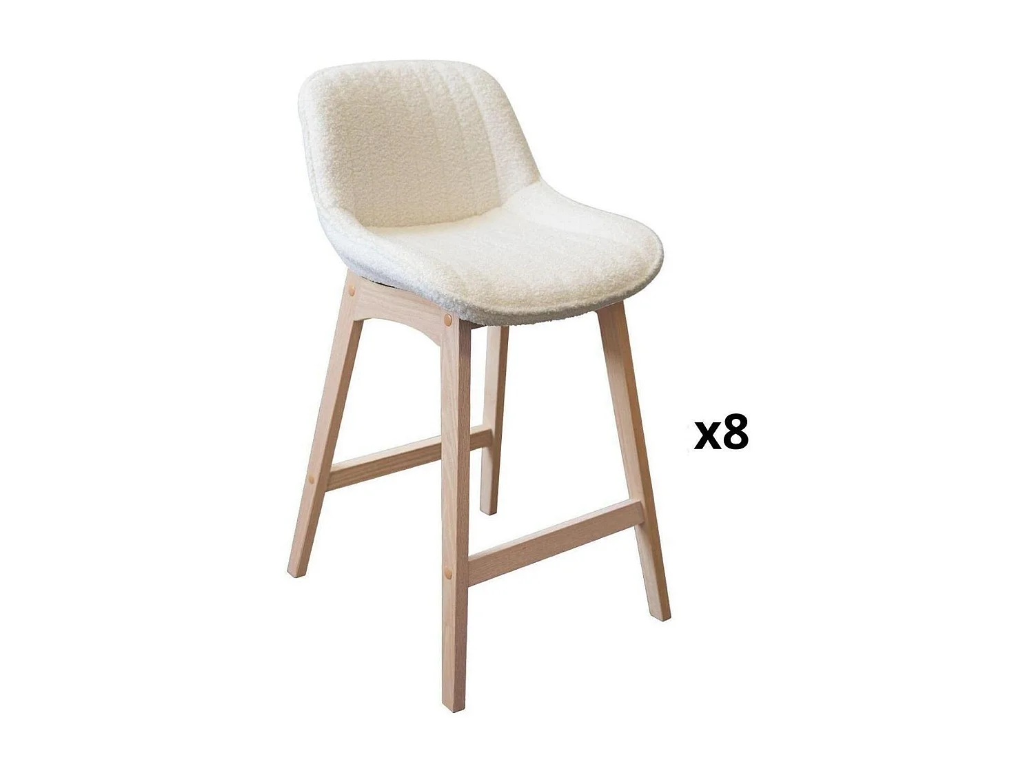 Lot de chaises d'îlot et bar en chêne et assise tissu bouclette 65cm MILK